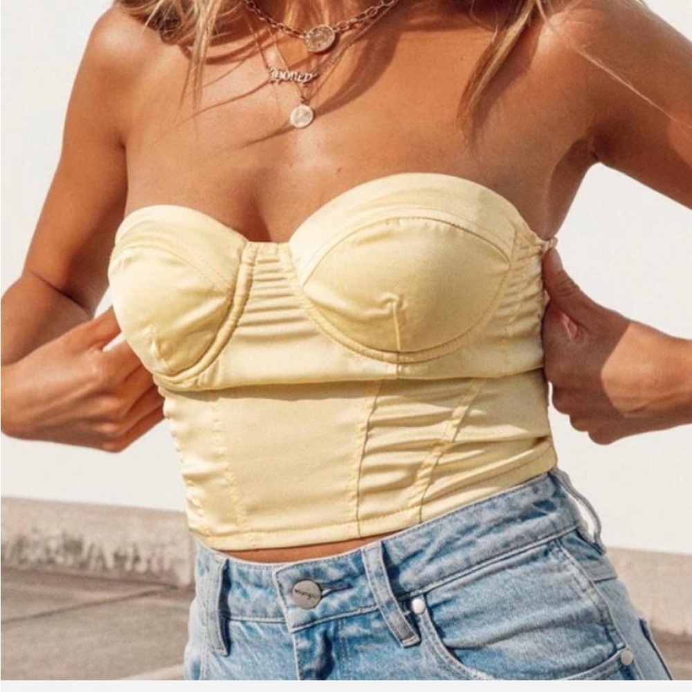 Princess Polly yellow satin corset top
